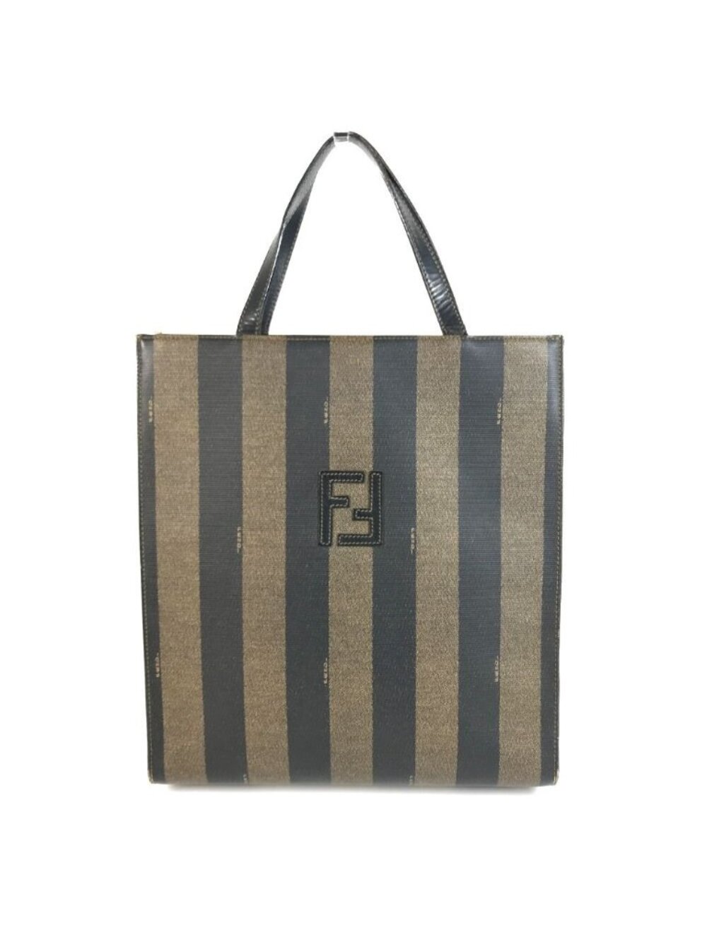 Fendi Handbag Pecan Logo Stripe Leather Khaki